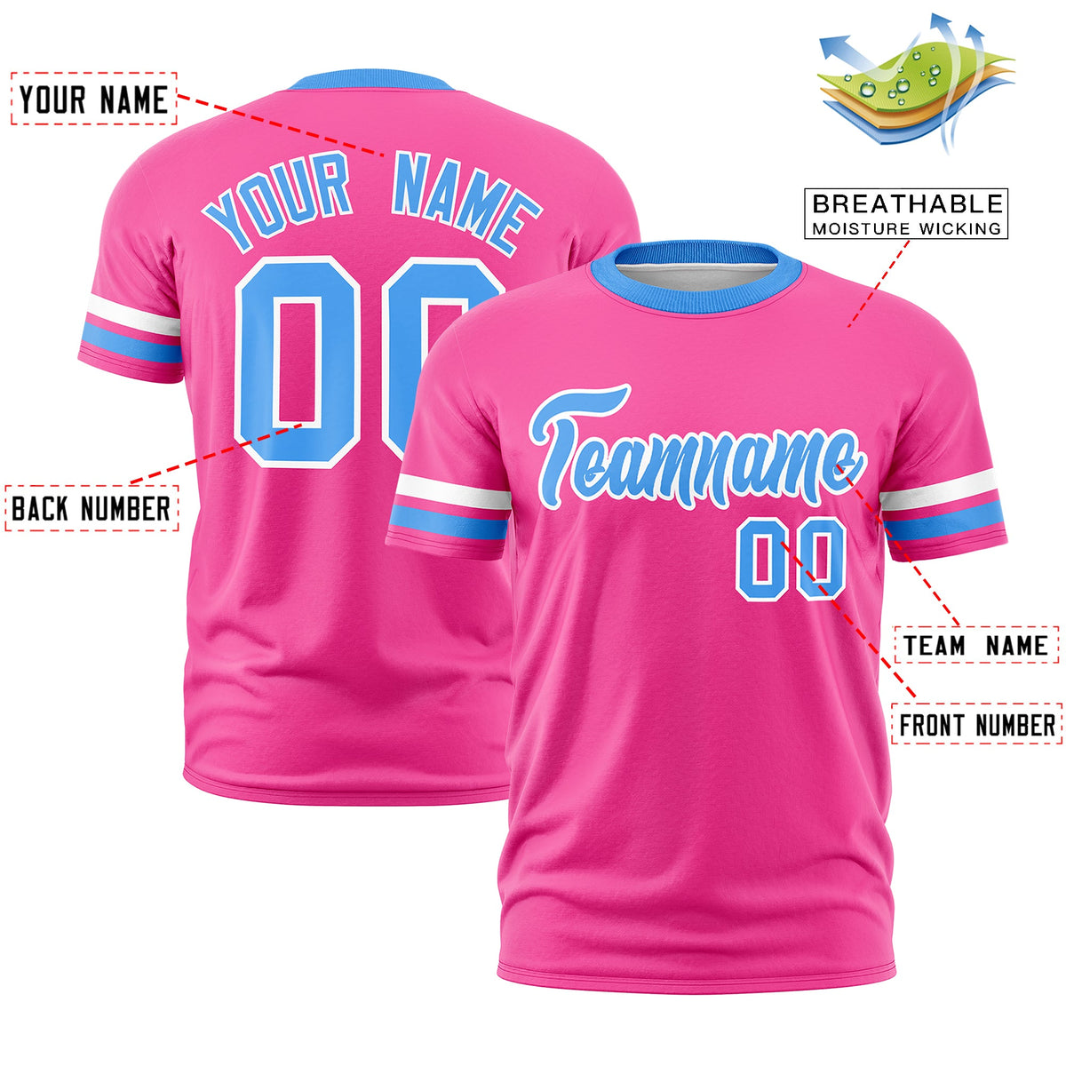 Custom Pink Powder Blue Classic Style Stripe Fashion T-shirt| KXKSHOP