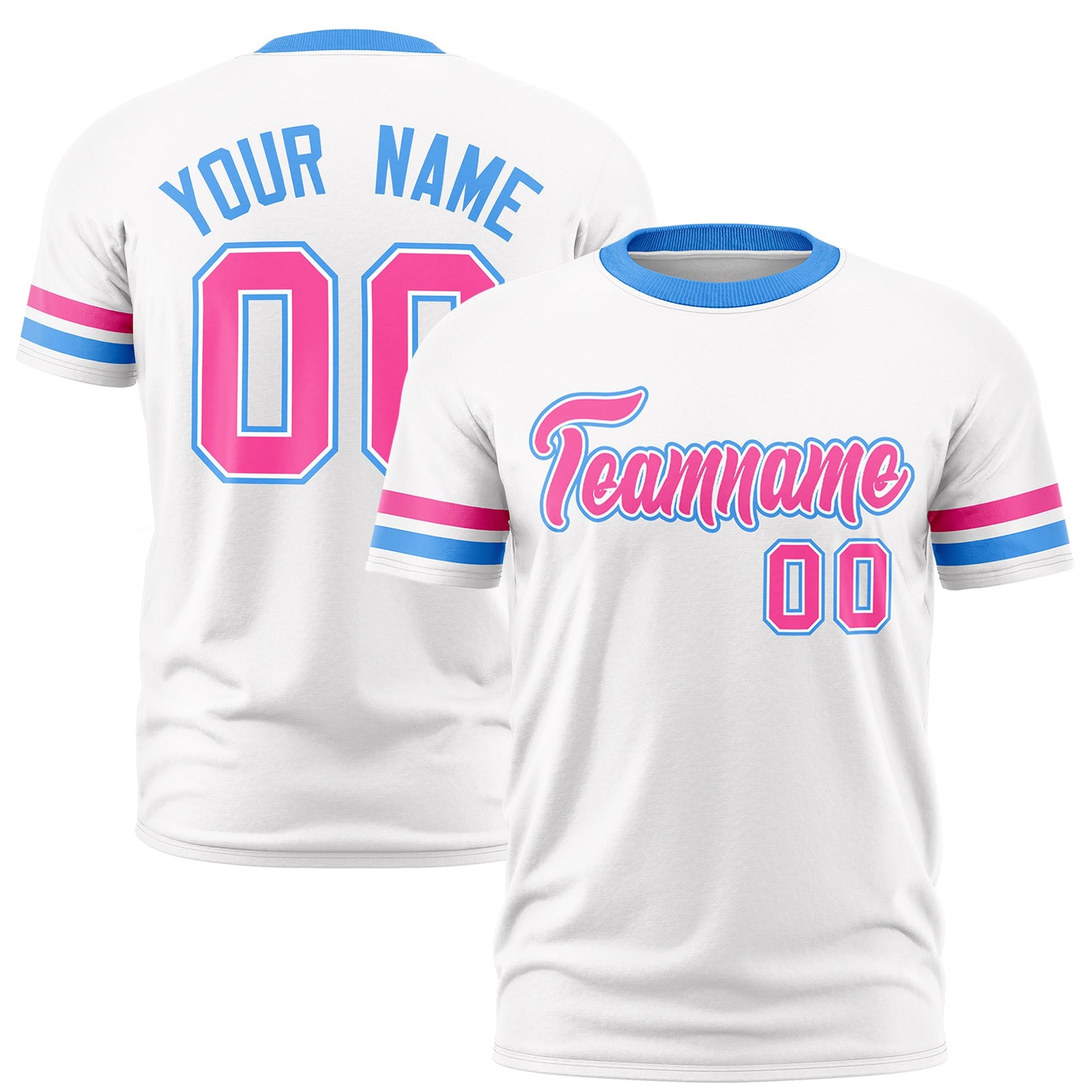 Custom White Powder Blue Classic Style Stripe Fashion T-shirt| KXKSHOP