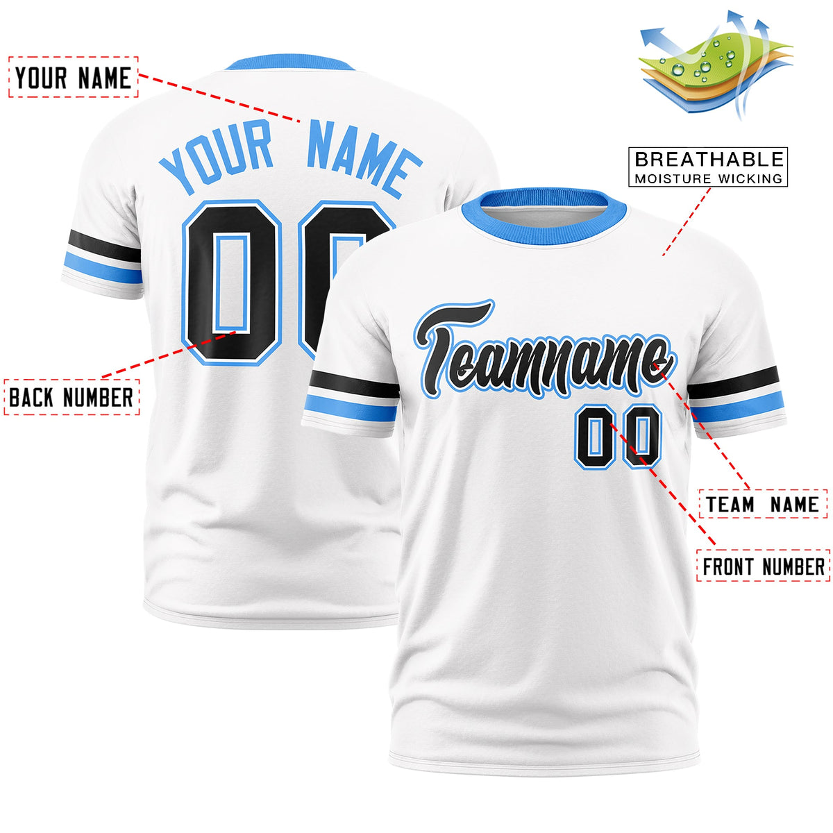 Custom White Powder Blue Classic Style Stripe Fashion T-shirt| KXKSHOP