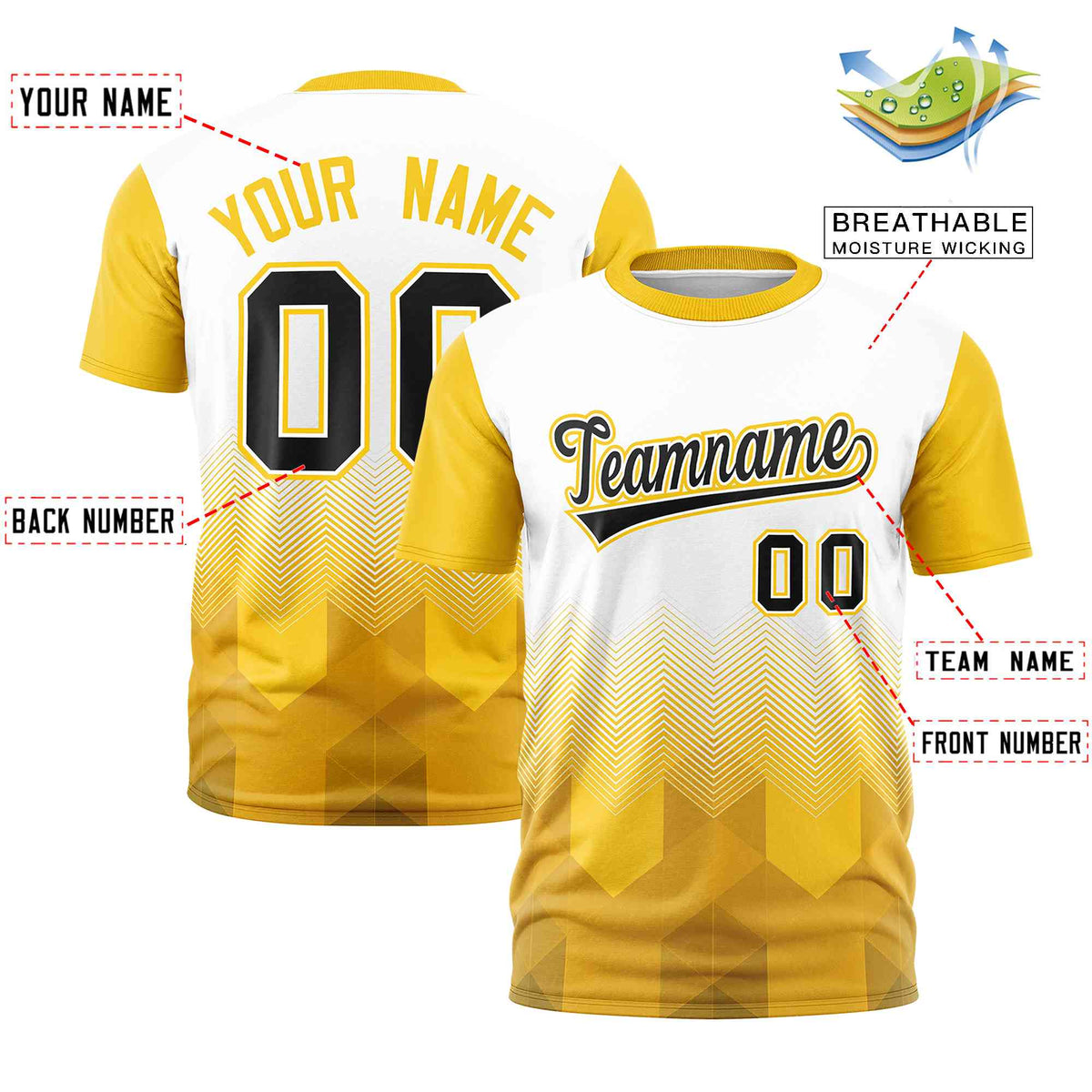 Custom White Gold Gradient Ripple Fashion Raglan Sleeves Performance T-Shirt