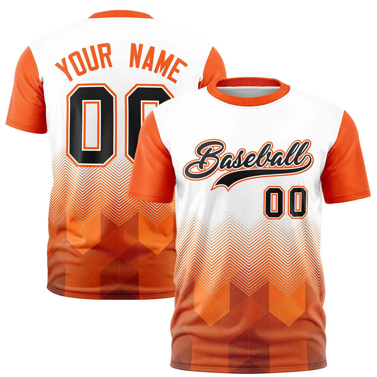 Custom White Orange Gradient Ripple Fashion Raglan Sleeves Performance T-Shirt