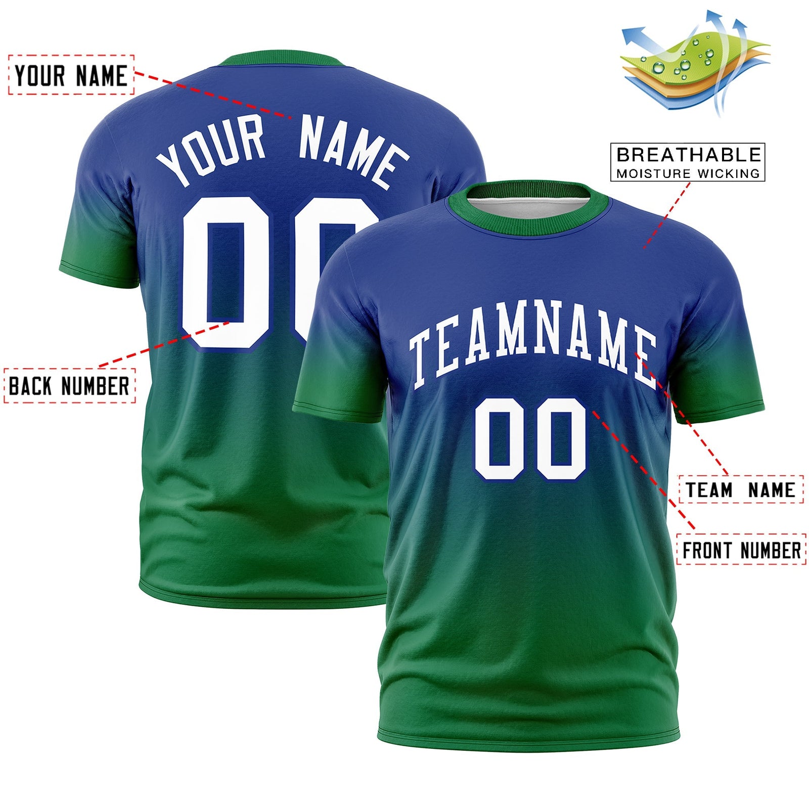 Custom Royal Blue White Gradient Fashion Quick Dry T-shirt| KXKSHOP