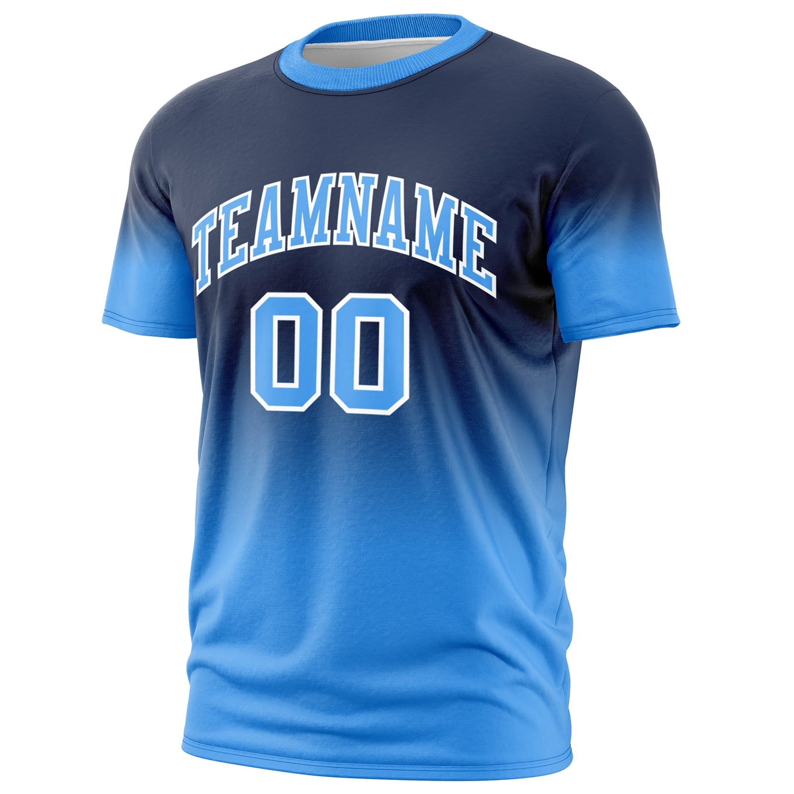 Custom Navy Powder Blue White Gradient Fashion Lightweight T-shirt| KXKSHOP