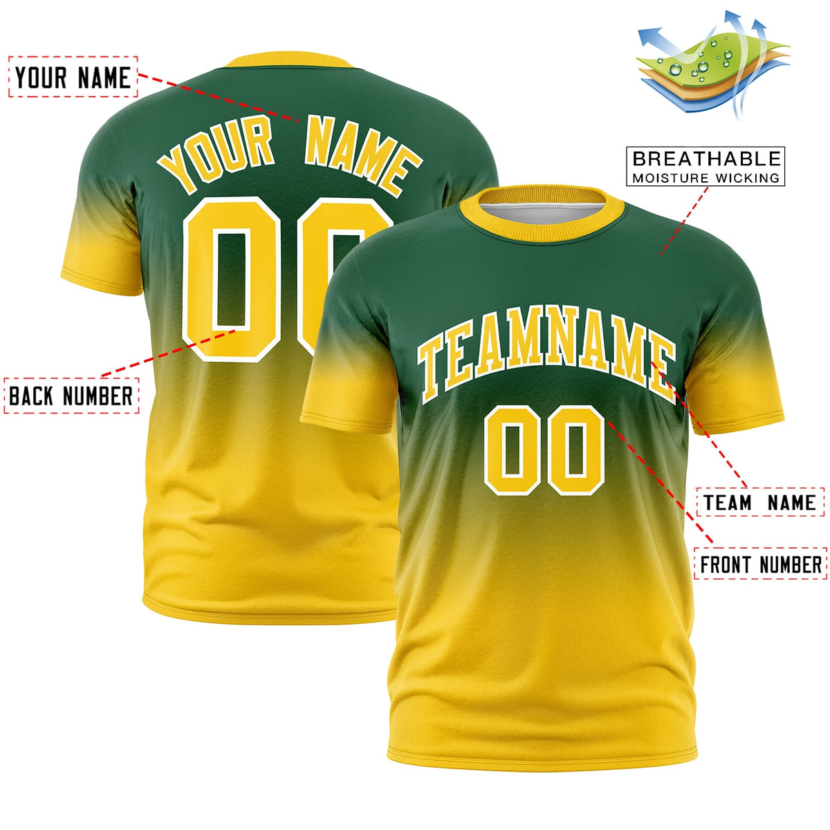 Custom Green Gold White Gradient Fashion Quick Dry T-shirt| KXKSHOP