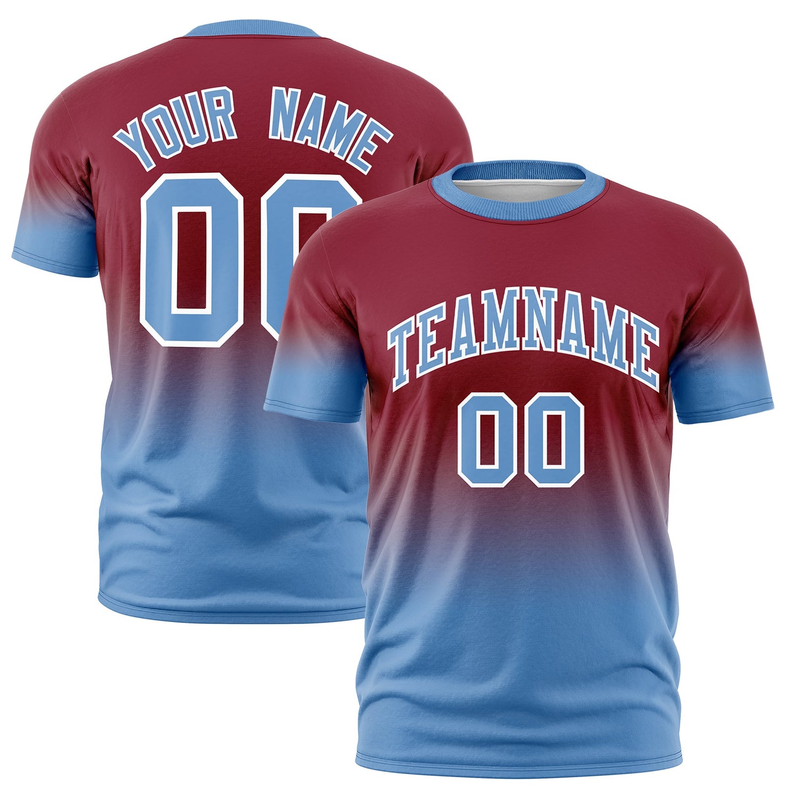 Custom Crimson Light Blue White Gradient Fashion Lightweight T-shirt| KXKSHOP