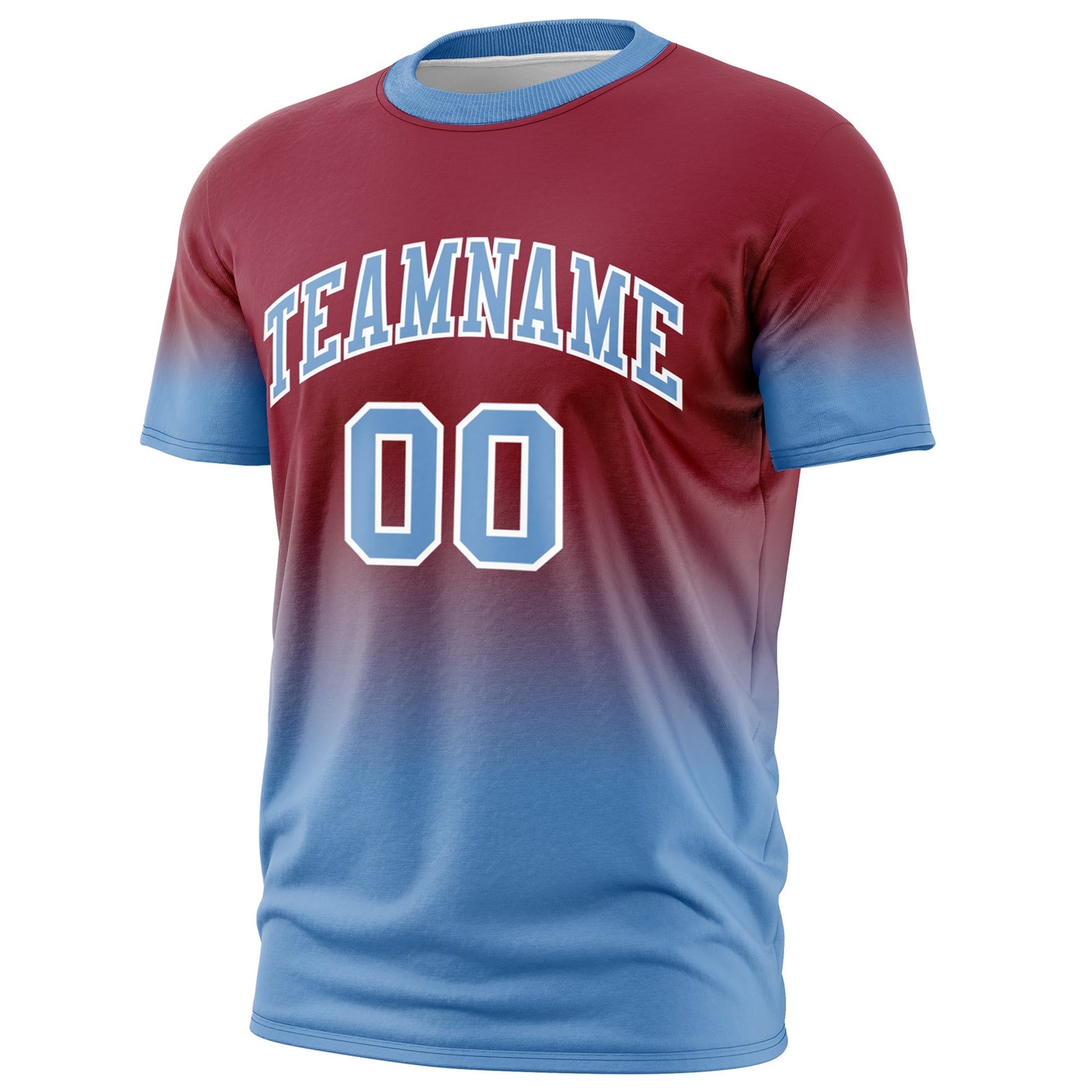 Custom Crimson Light Blue White Gradient Fashion Lightweight T-shirt| KXKSHOP