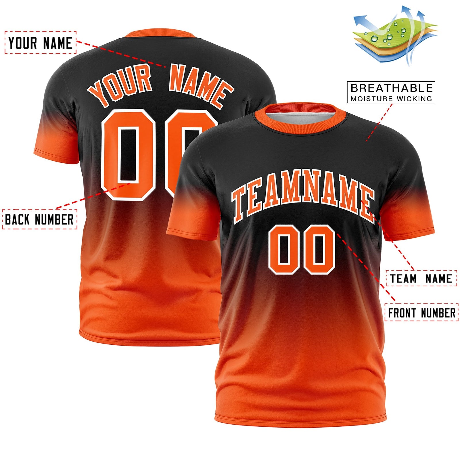 Custom Black Orange White Gradient Fashion Lightweight T-shirt| KXKSHOP