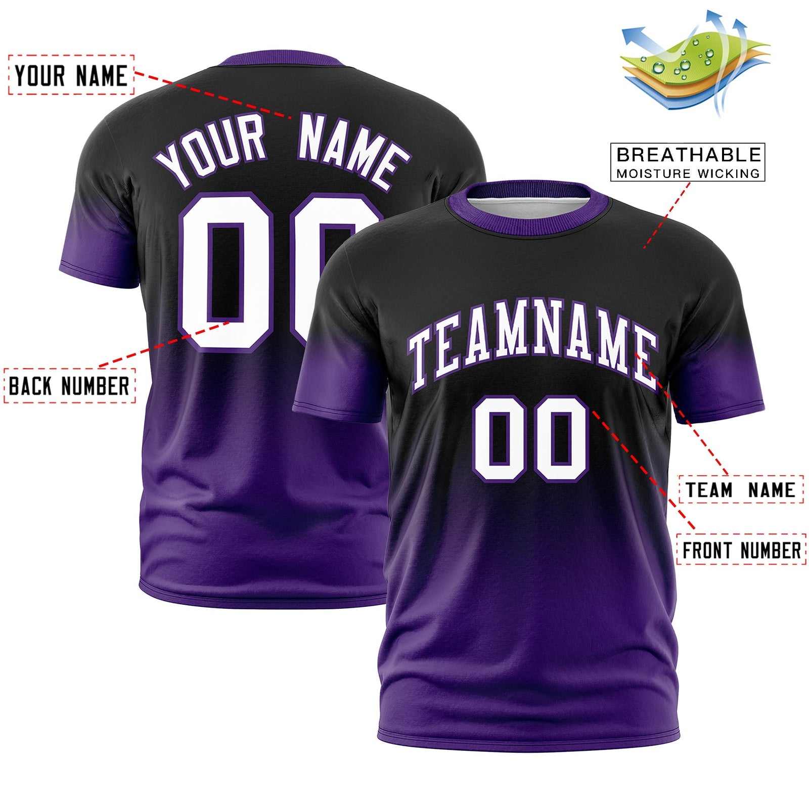 Custom Black White Purple Gradient Fashion Quick Dry T-shirt| KXKSHOP