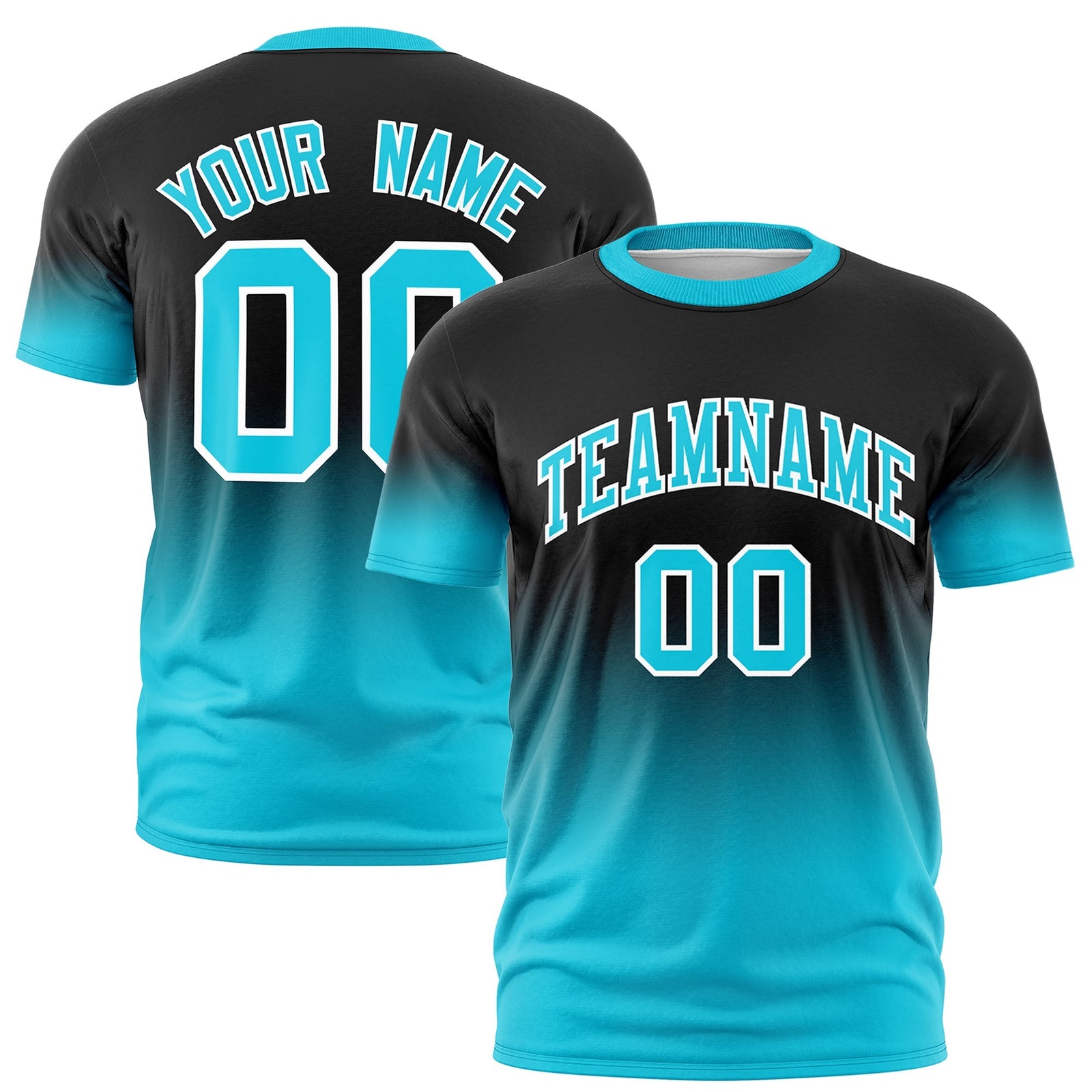 Custom Black Sky Blue White Gradient Fashion Lightweight T-shirt| KXKSHOP