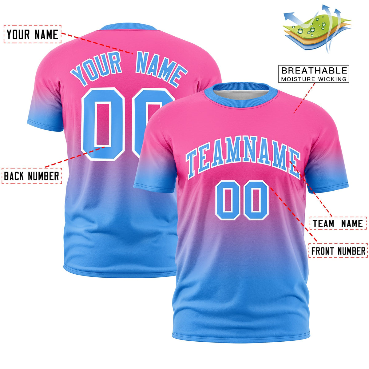 Custom Pink Powder Blue White Gradient Fashion Lightweight T-shirt| KXKSHOP