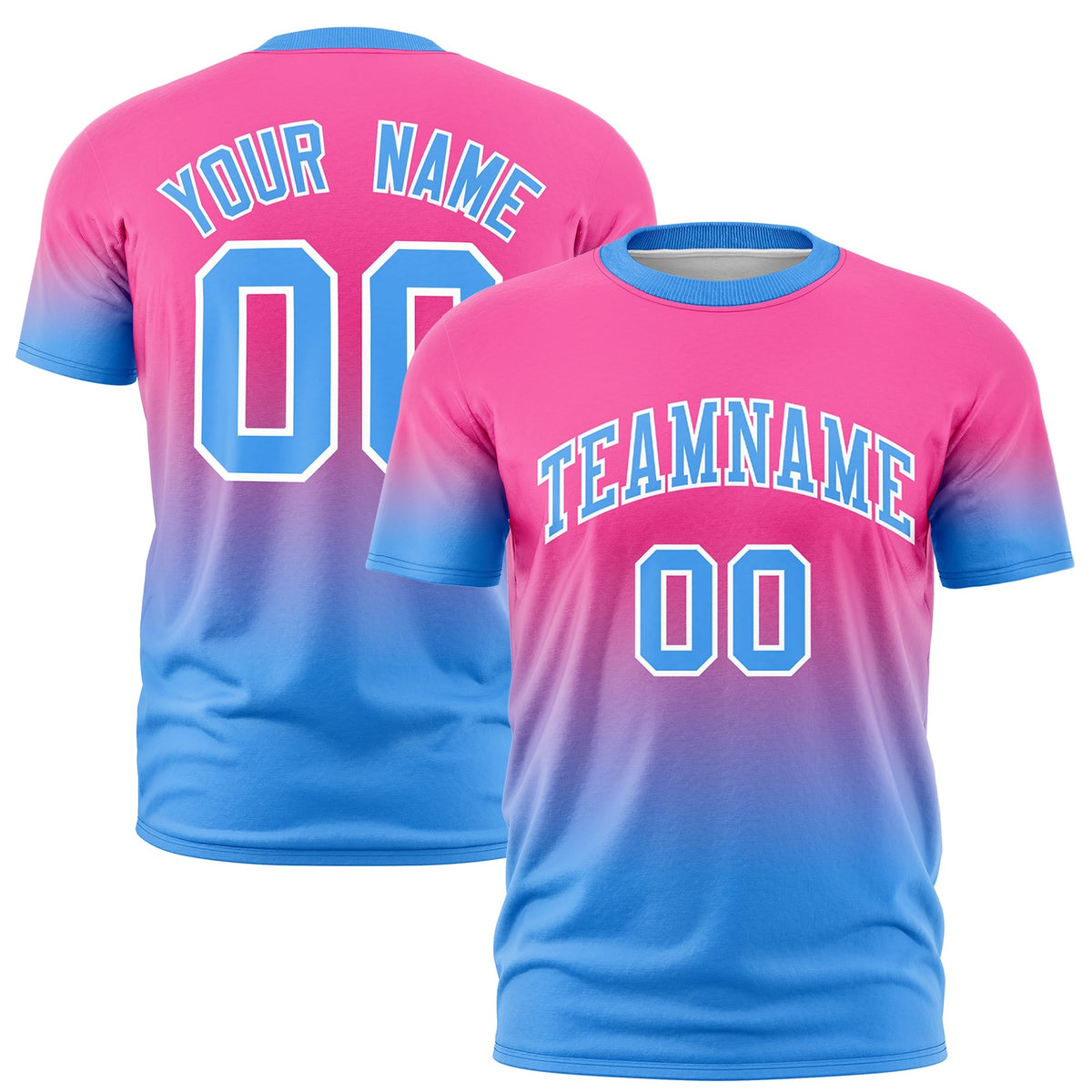 Custom Pink Powder Blue White Gradient Fashion Lightweight T-shirt| KXKSHOP