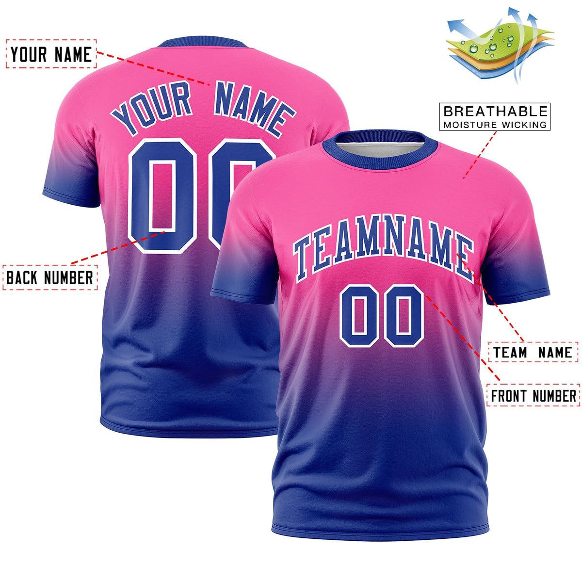 Custom Pink Royal Blue White Gradient Fashion Lightweight T-shirt| KXKSHOP