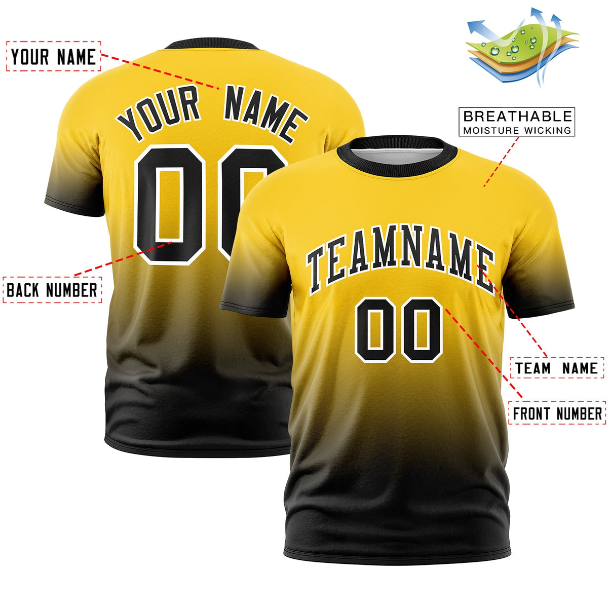 Custom Gold Black White Gradient Fashion Quick Dry T-shirt| KXKSHOP