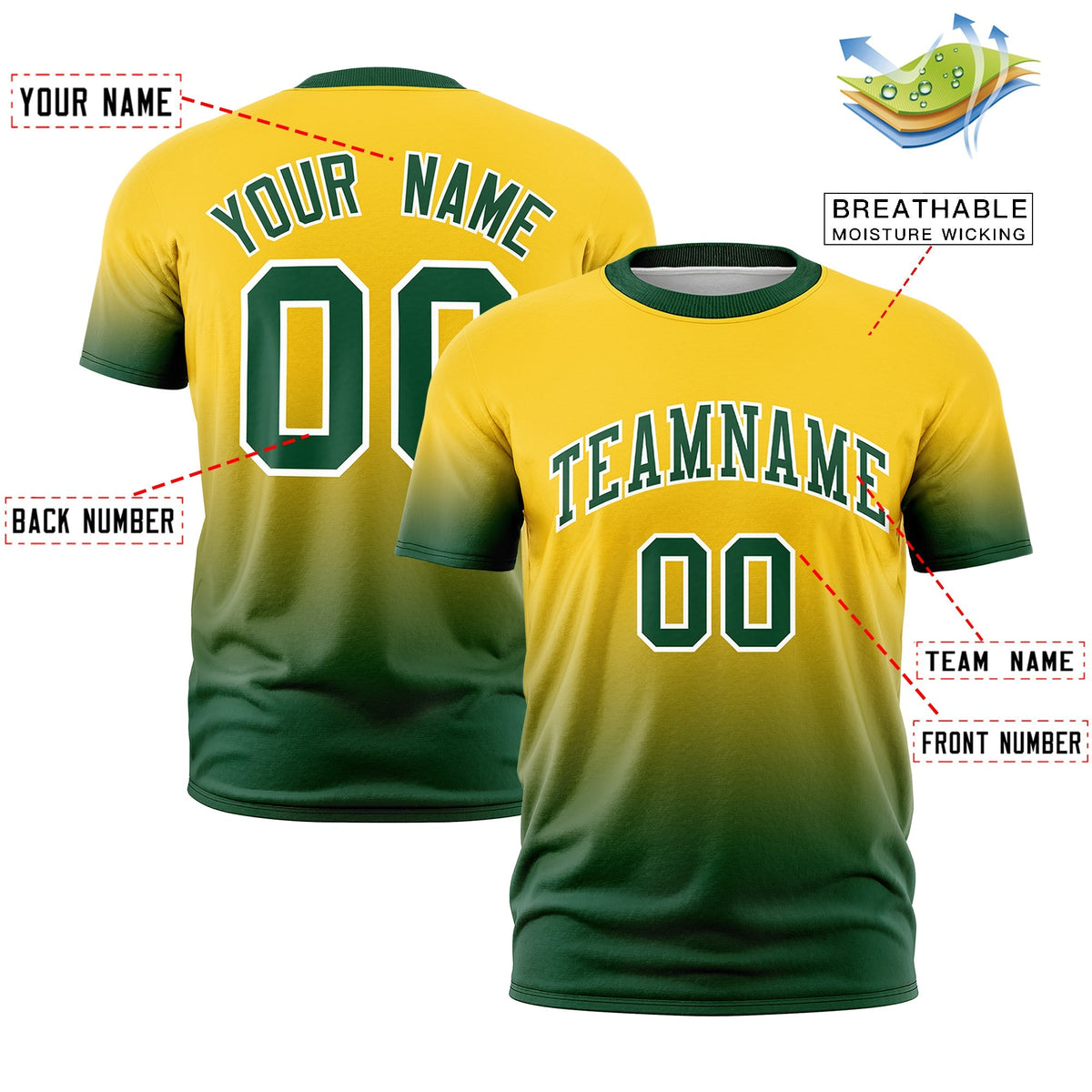 Custom Gold Green White Gradient Fashion Quick Dry T-shirt| KXKSHOP