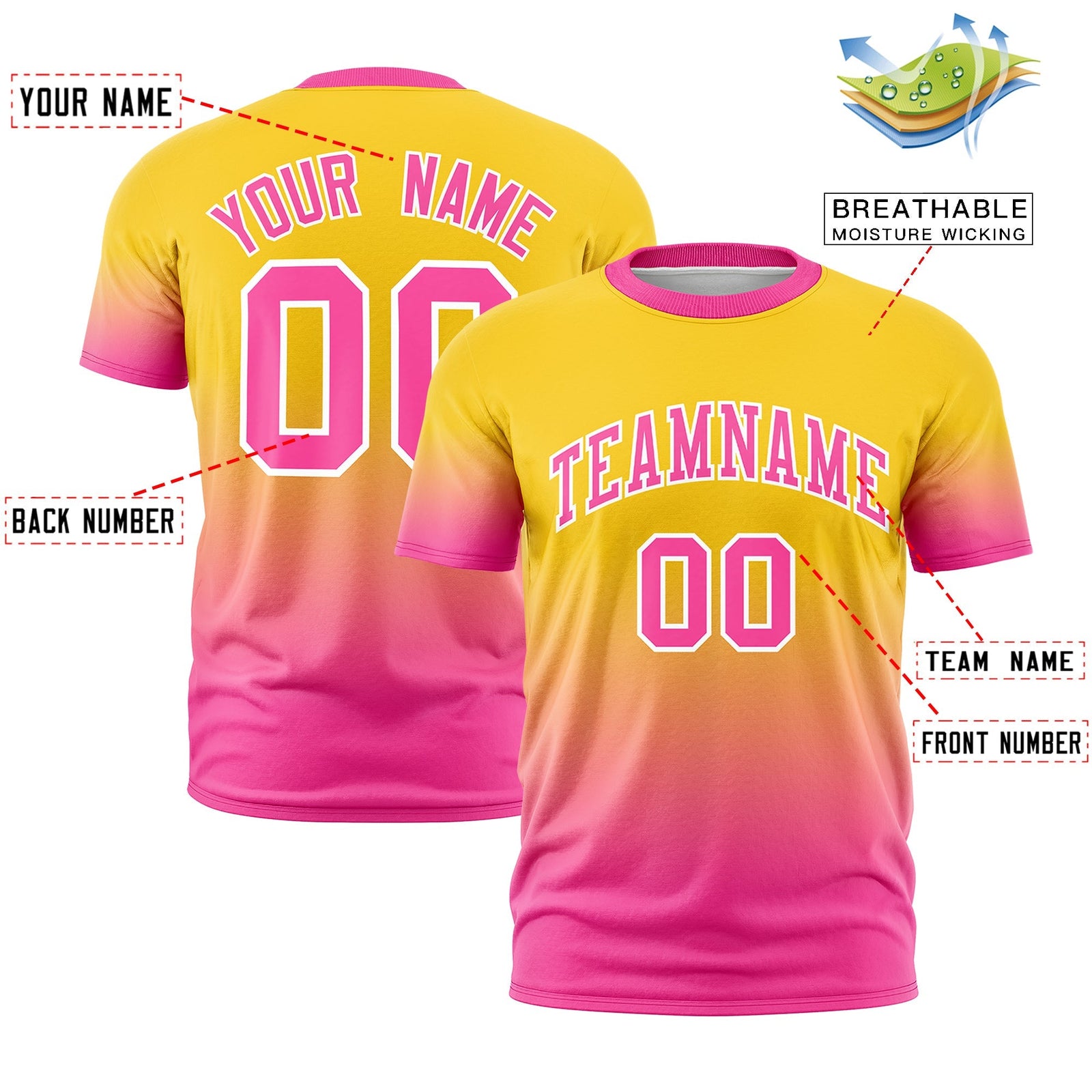 Custom Gold Pink White Gradient Fashion Quick Dry T-shirt| KXKSHOP