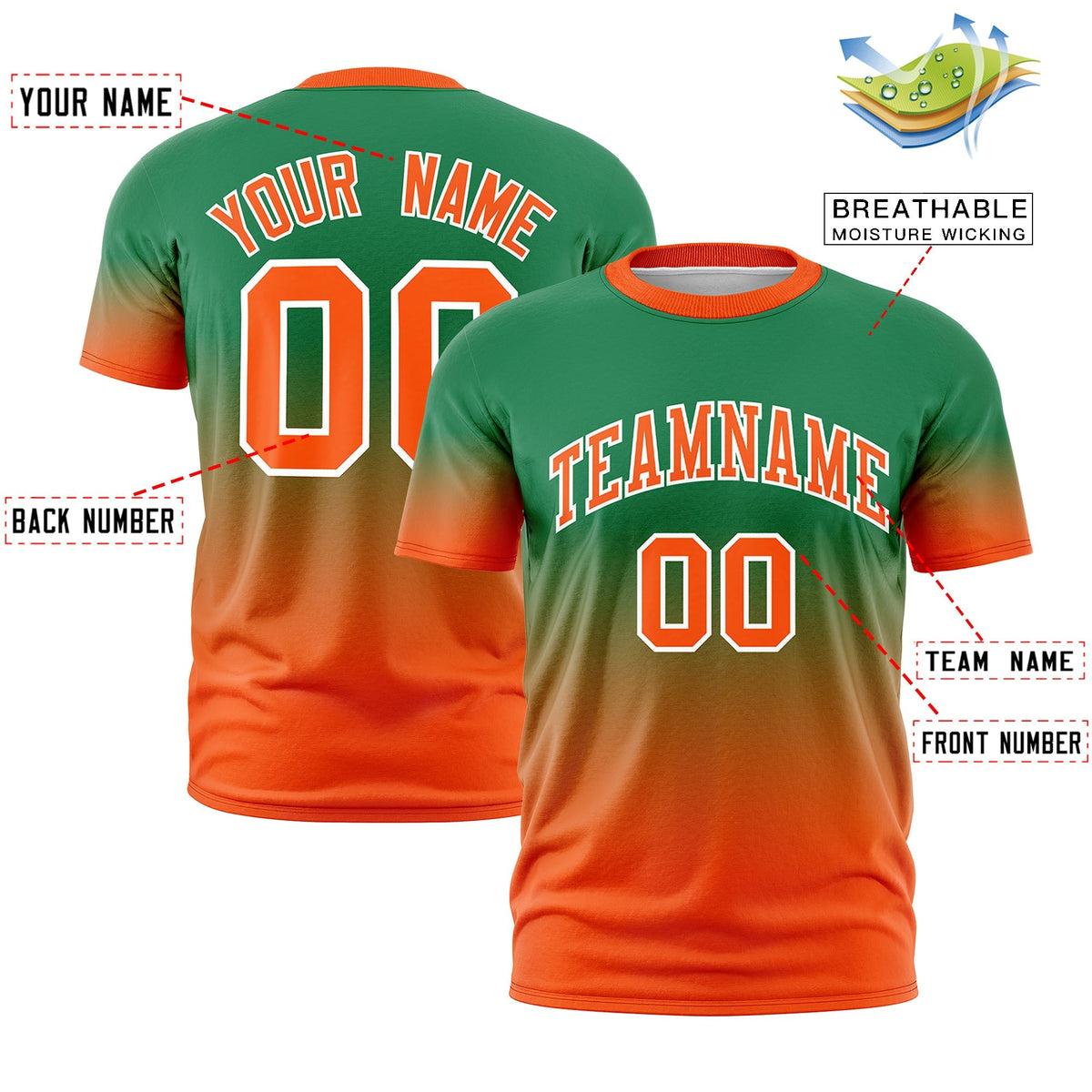 Custom Kelly Green Orange White Gradient Fashion Lightweight T-shirt| KXKSHOP