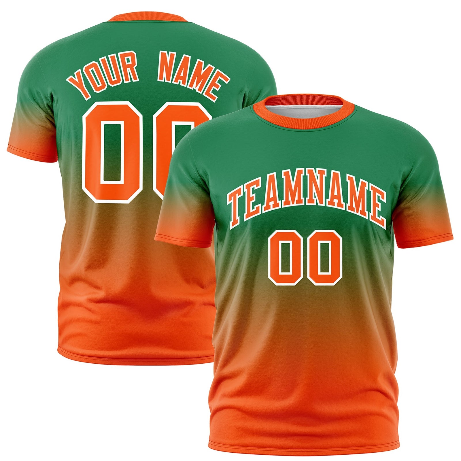 Custom Kelly Green Orange White Gradient Fashion Lightweight T-shirt| KXKSHOP