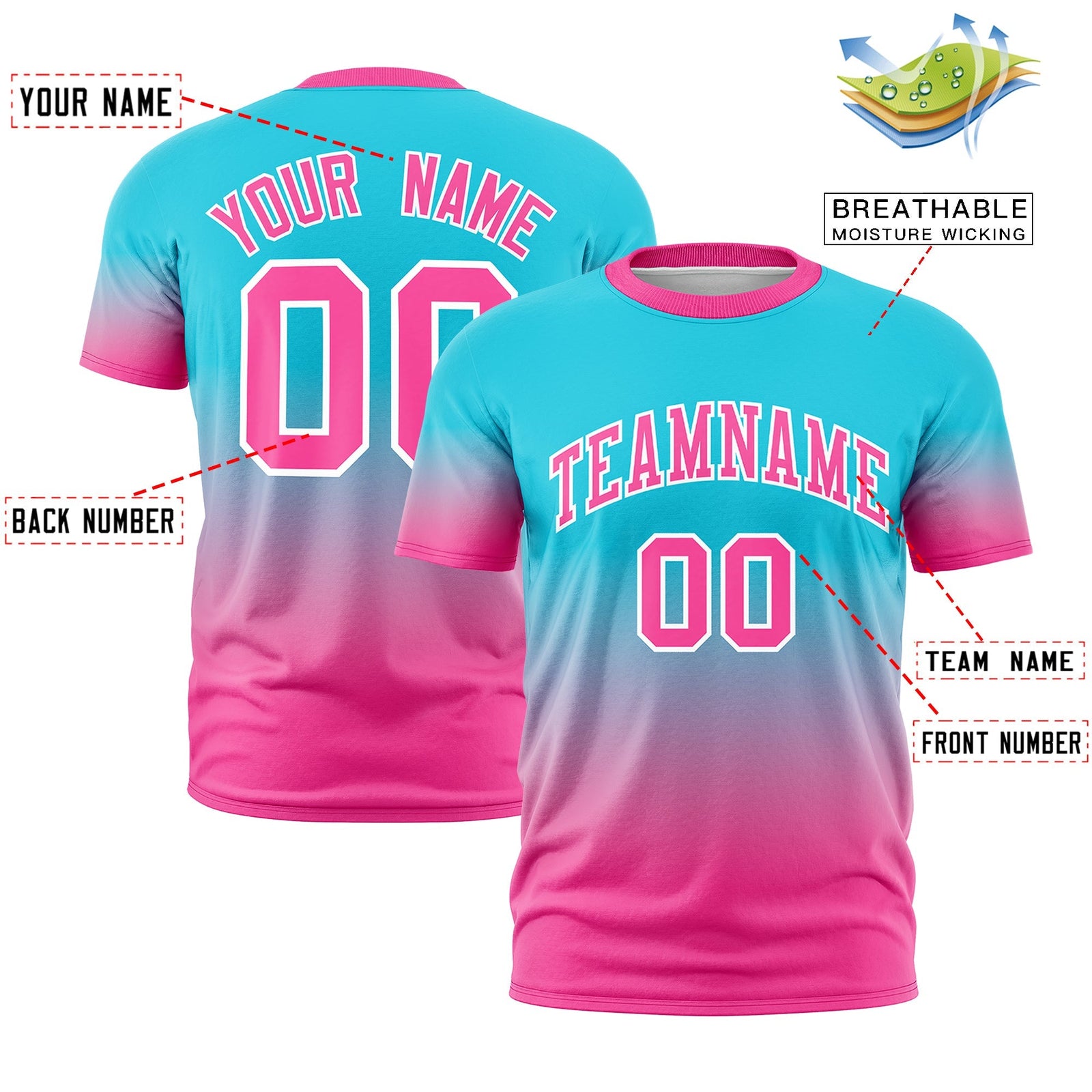 Custom Sky Blue Pink White Gradient Fashion Lightweight T-shirt| KXKSHOP