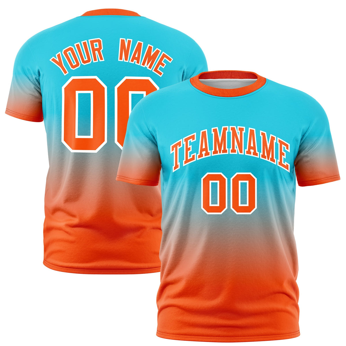 Custom Sky Blue Orange White Gradient Fashion Lightweight T-shirt| KXKSHOP