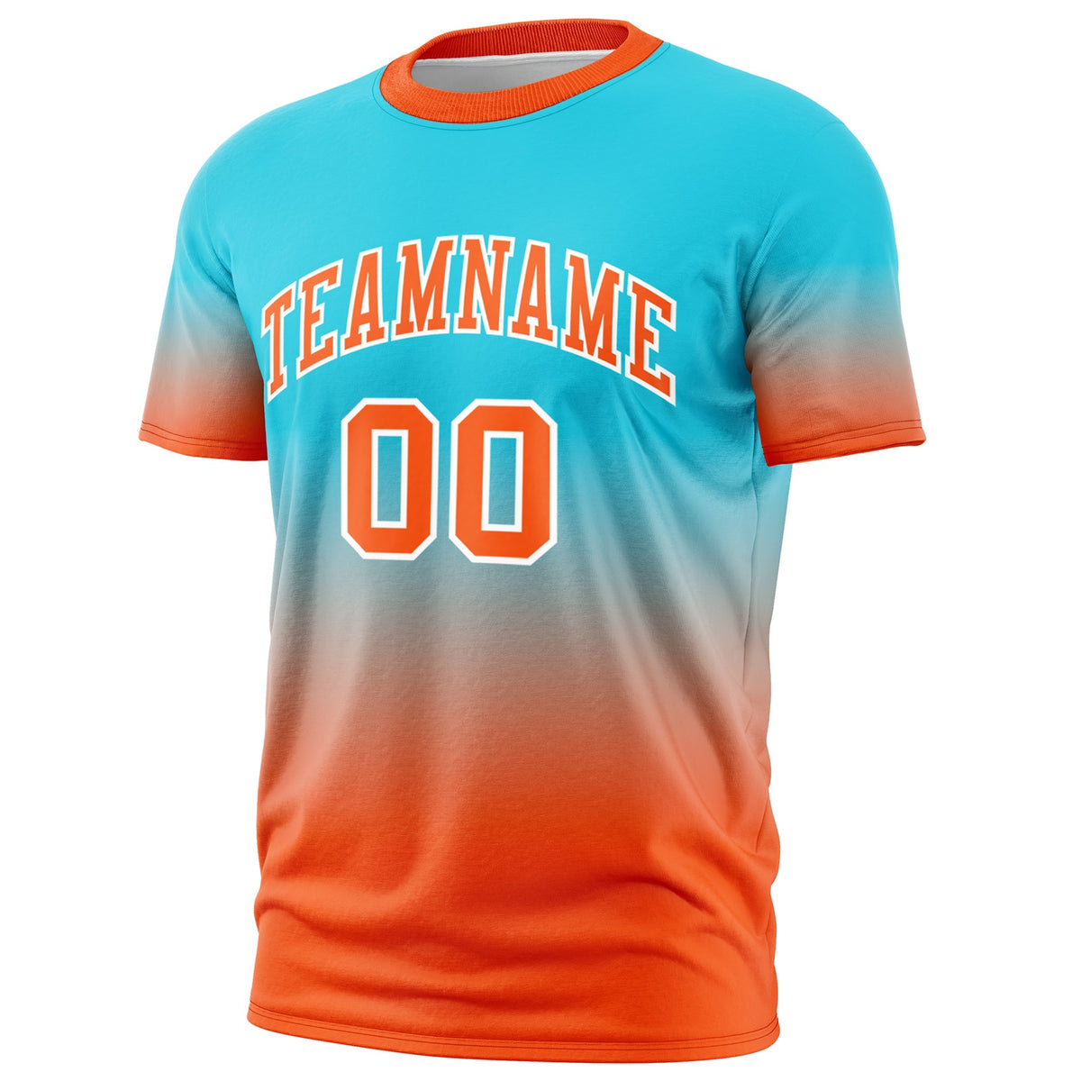 Custom Sky Blue Orange White Gradient Fashion Lightweight T-shirt| KXKSHOP