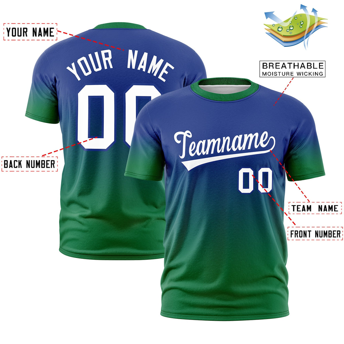 Custom Royal Blue White Gradient Fashion Quick Dry T-shirt| KXKSHOP