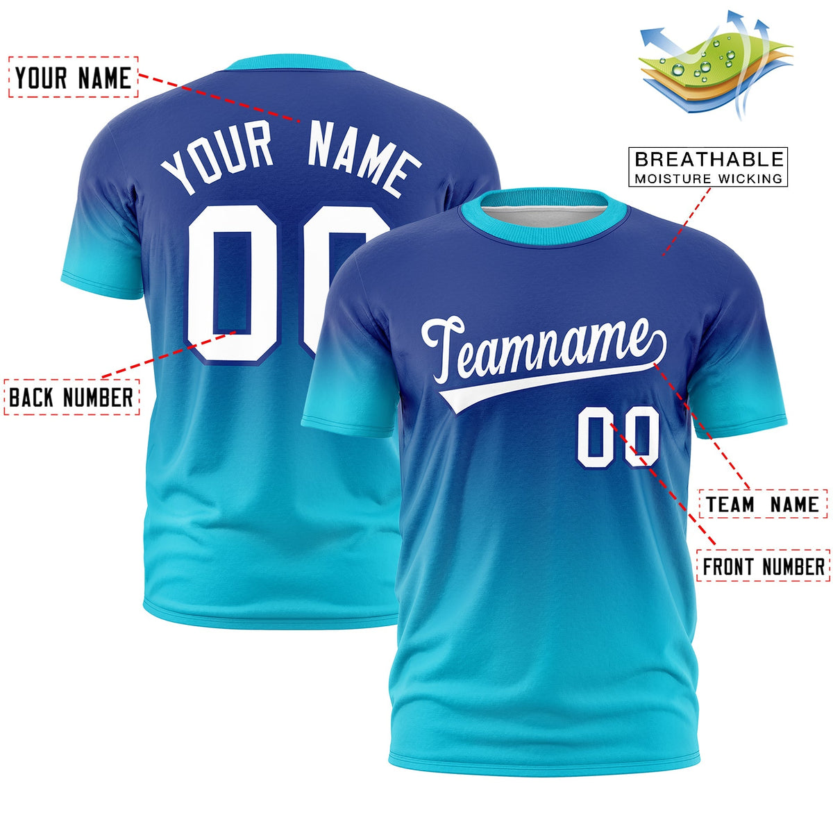 Custom Royal Blue White Gradient Fashion Lightweight T-shirt| KXKSHOP