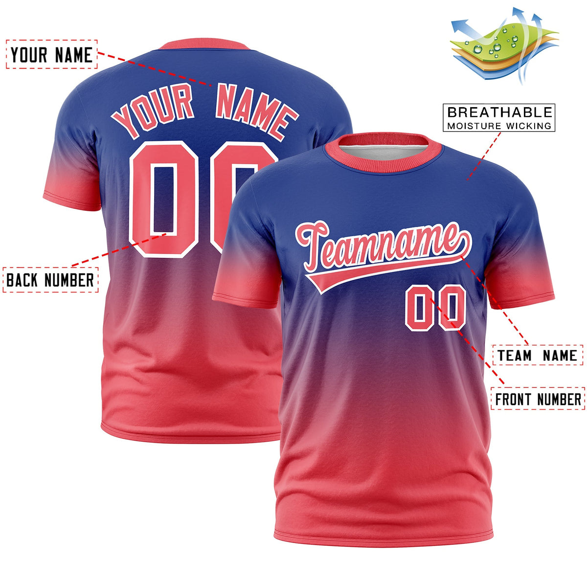 Custom Royal Blue White Gradient Fashion Quick Dry T-shirt| KXKSHOP