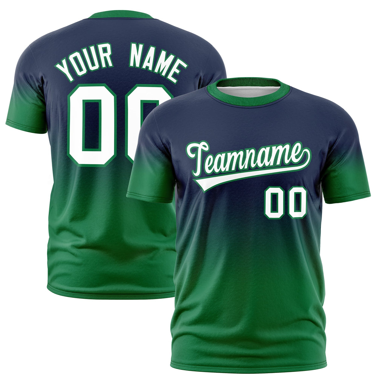 Custom Navy White Kelly Green Gradient Fashion Lightweight T-shirt| KXKSHOP
