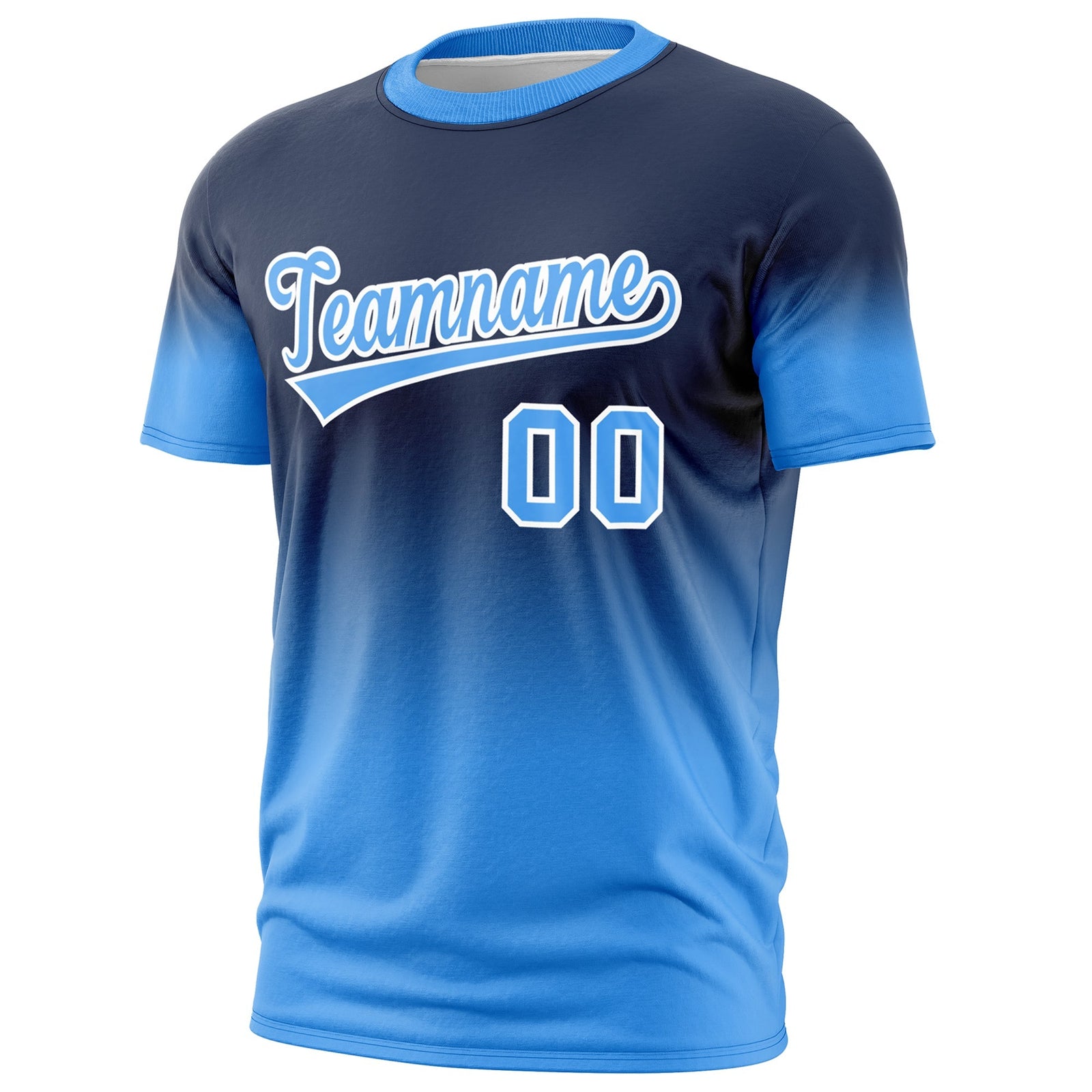 Custom Navy Powder Blue White Gradient Fashion Lightweight T-shirt| KXKSHOP