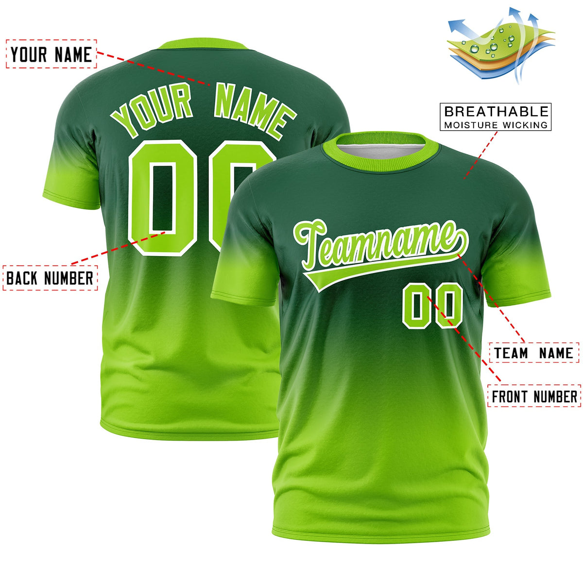 Custom Green Neon Green White Gradient Fashion Lightweight T-shirt| KXKSHOP