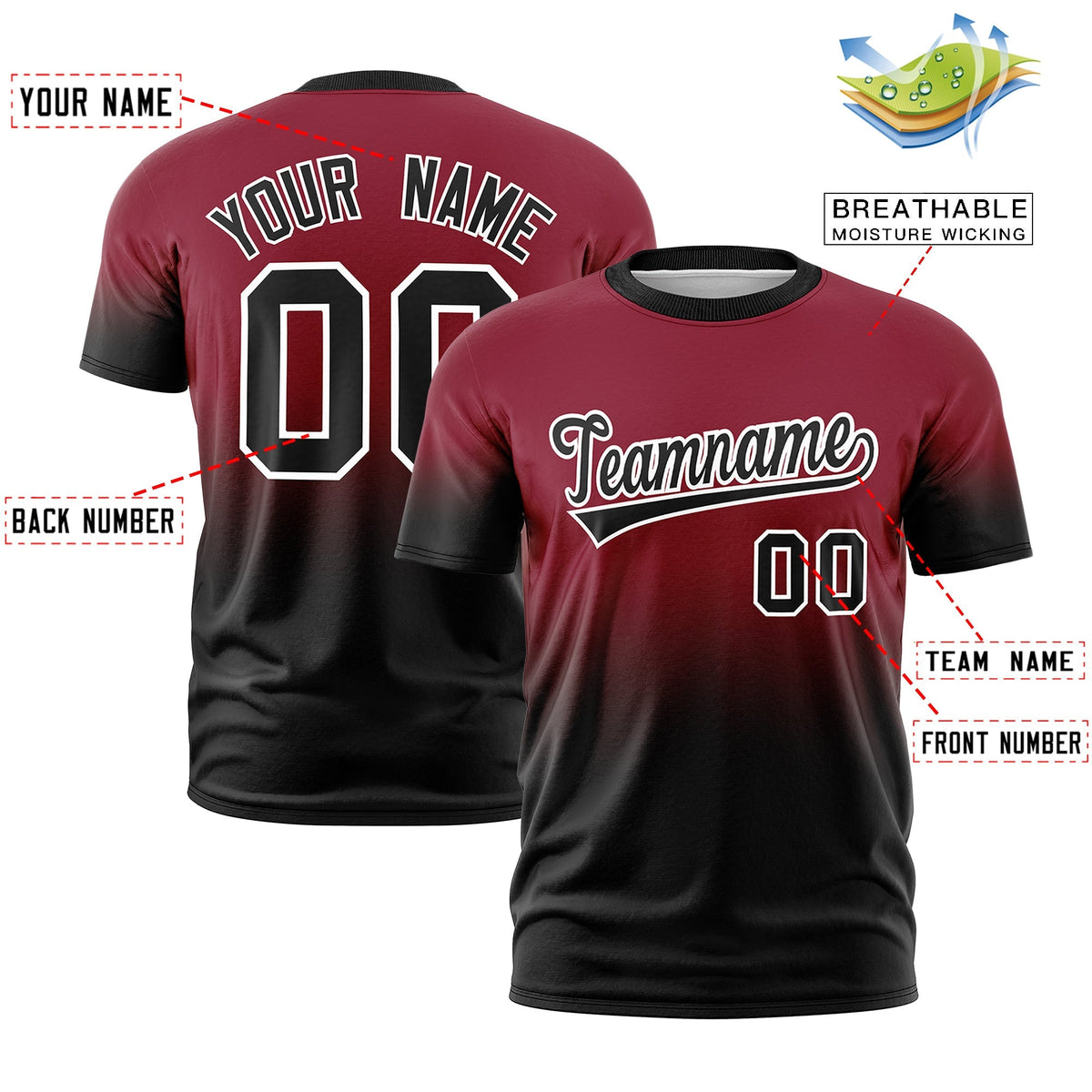 Custom Crimson Black White Gradient Fashion Quick Dry T-shirt| KXKSHOP