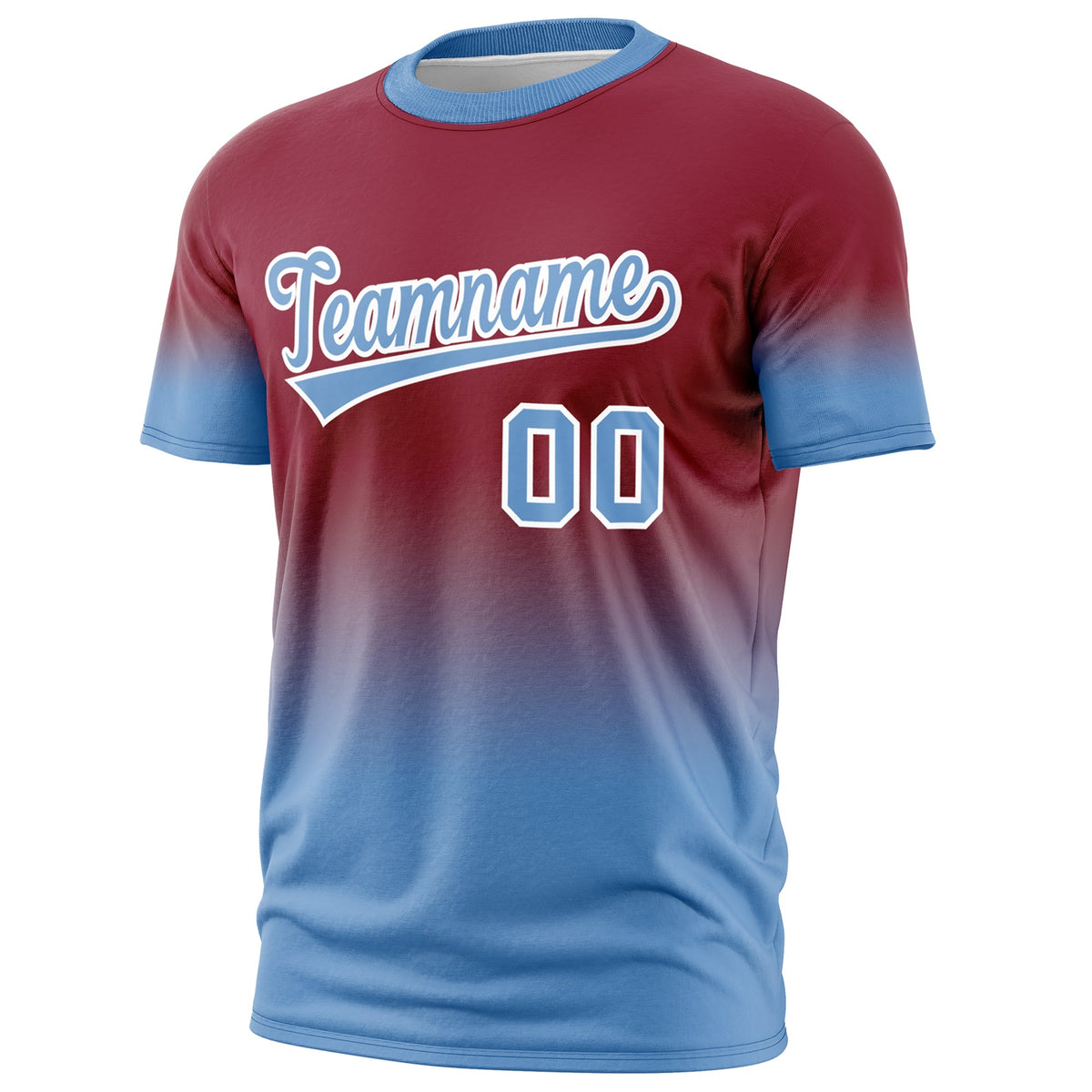 Custom Crimson Light Blue White Gradient Fashion Lightweight T-shirt| KXKSHOP