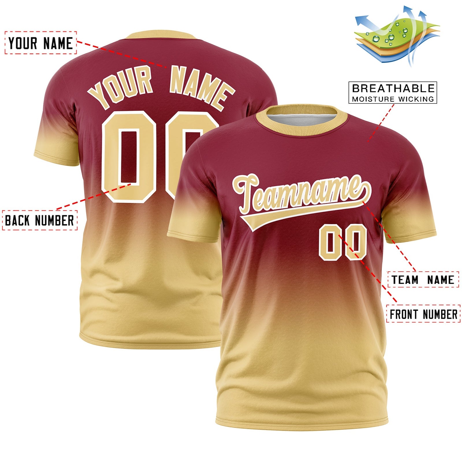 Custom Crimson Khaki White Gradient Fashion Quick Dry T-shirt| KXKSHOP