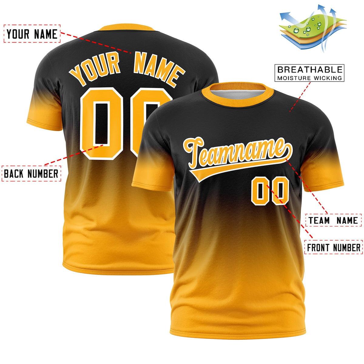 Custom Black Yellow White Gradient Fashion Quick Dry T-shirt| KXKSHOP