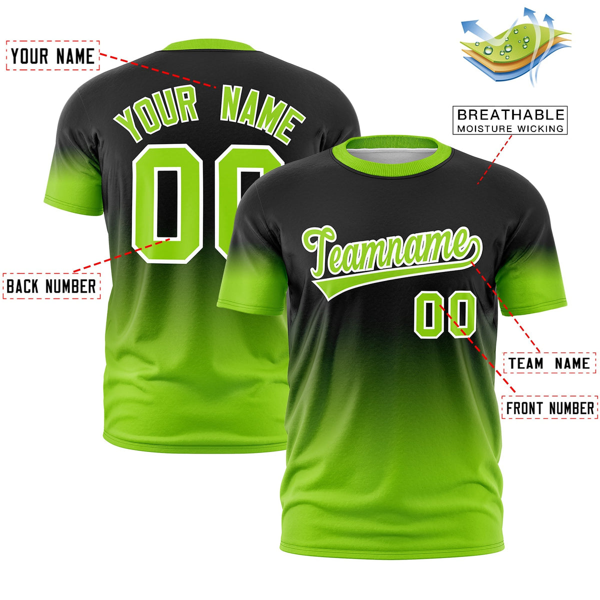 Custom Black Neon Green White Gradient Fashion Lightweight T-shirt| KXKSHOP
