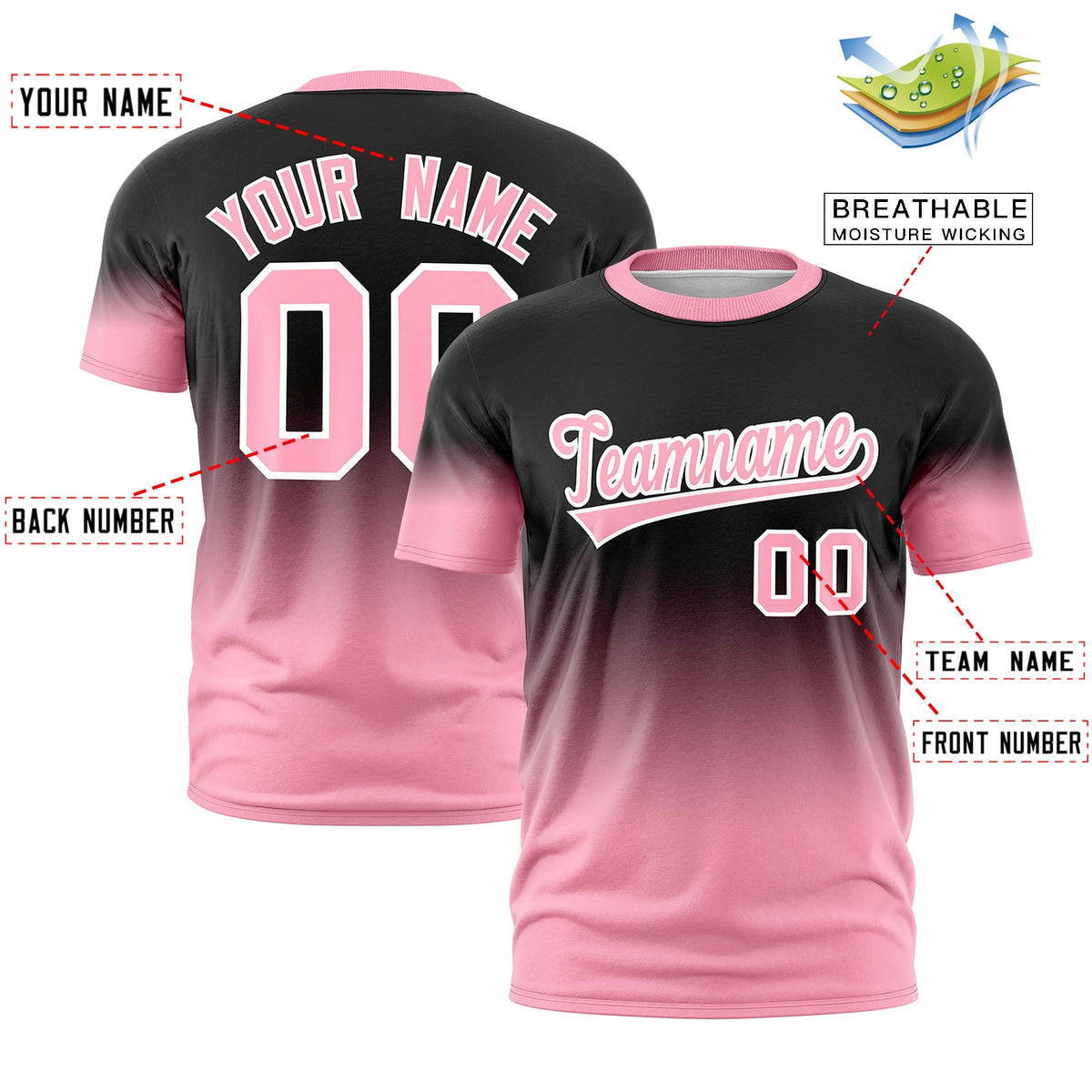 Custom Black Light Pink White Gradient Fashion Quick Dry T-shirt| KXKSHOP