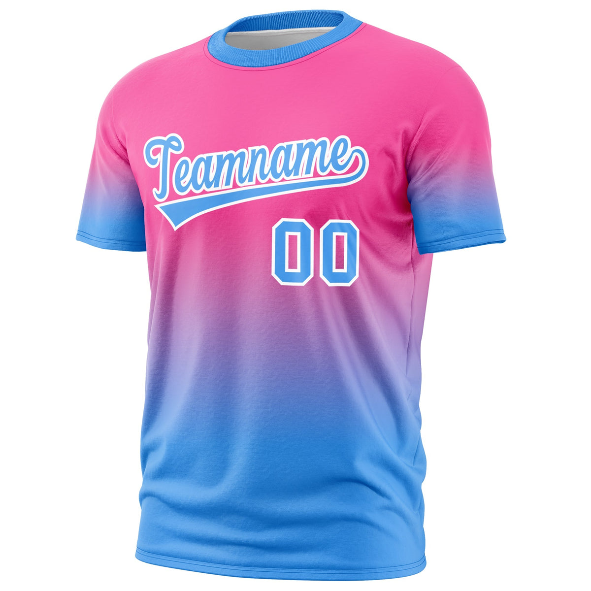 Custom Pink Powder Blue White Gradient Fashion Lightweight T-shirt| KXKSHOP