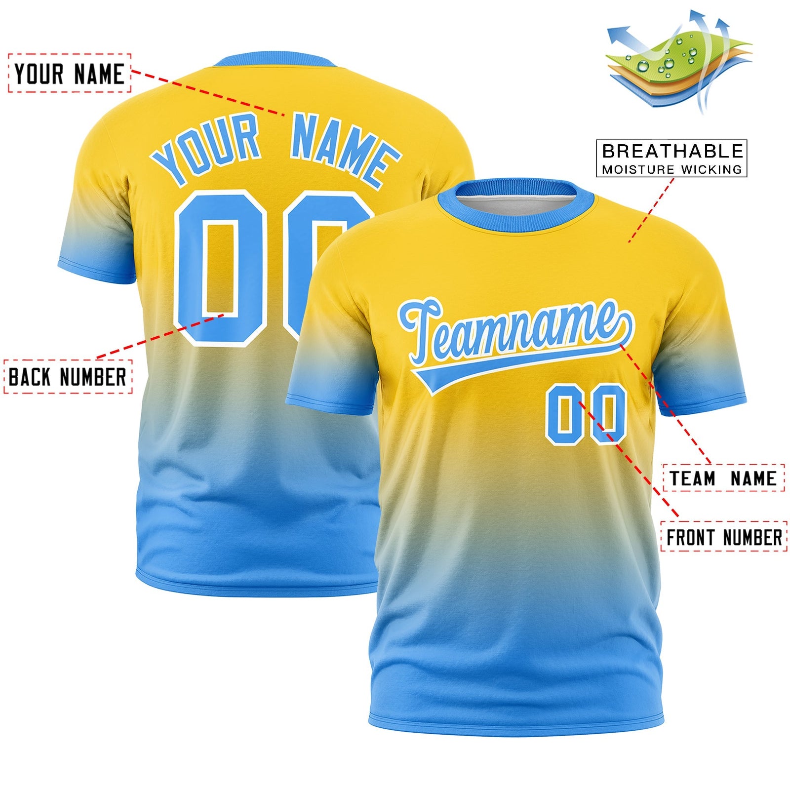 Custom Gold Powder Blue White Gradient Fashion Lightweight T-shirt| KXKSHOP