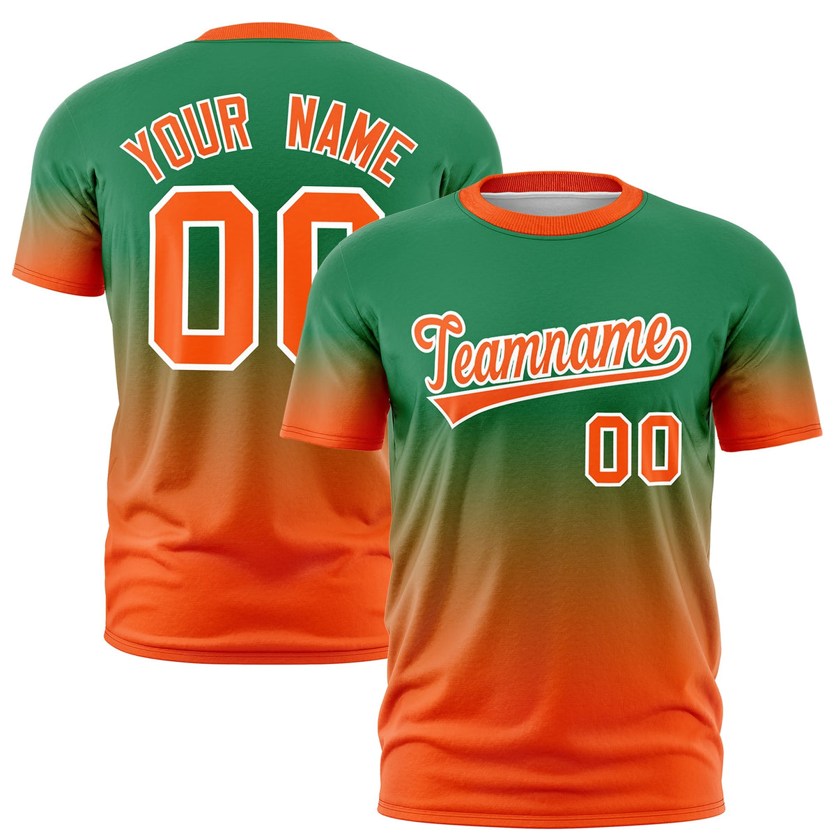 Custom Kelly Green Orange White Gradient Fashion Lightweight T-shirt| KXKSHOP