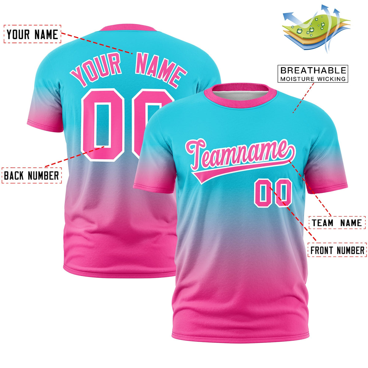 Custom Sky Blue Pink White Gradient Fashion Lightweight T-shirt| KXKSHOP