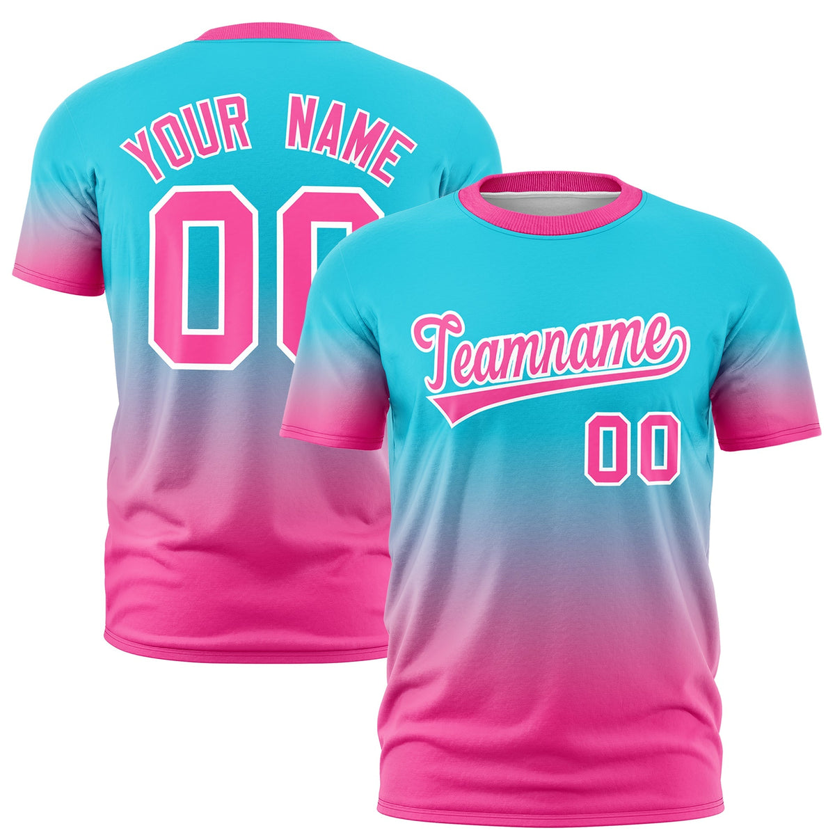 Custom Sky Blue Pink White Gradient Fashion Lightweight T-shirt| KXKSHOP