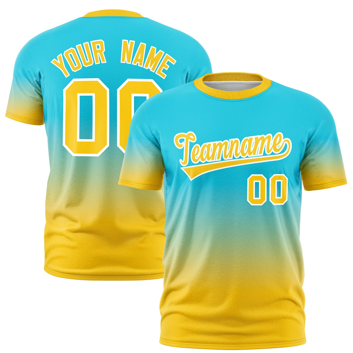 Custom Sky Blue Gold White Gradient Fashion Quick Dry T-shirt| KXKSHOP
