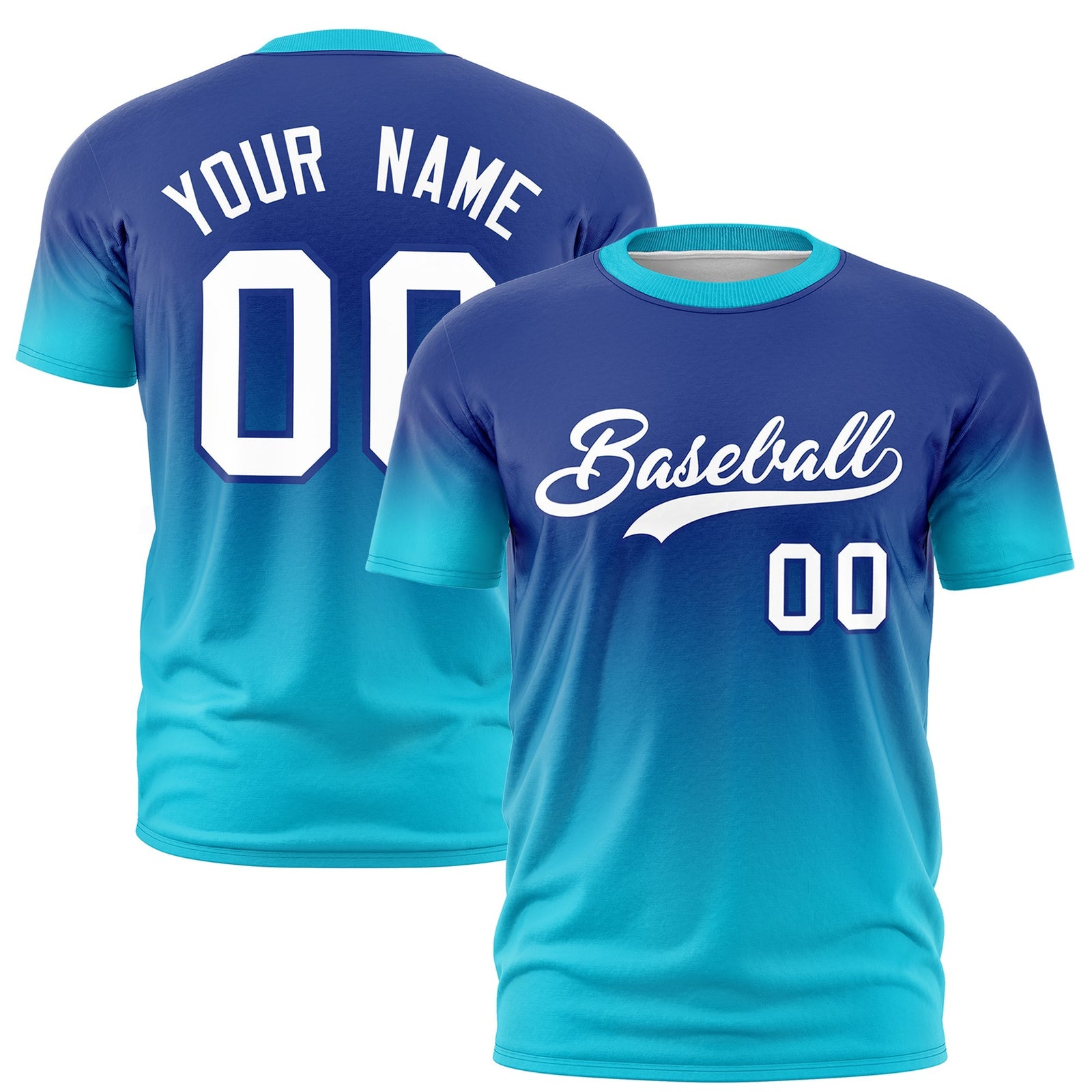Custom Royal Blue White Gradient Fashion Lightweight T-shirt| KXKSHOP