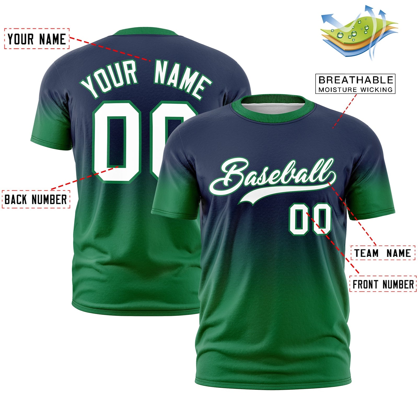 Custom Navy White Kelly Green Gradient Fashion Lightweight T-shirt| KXKSHOP
