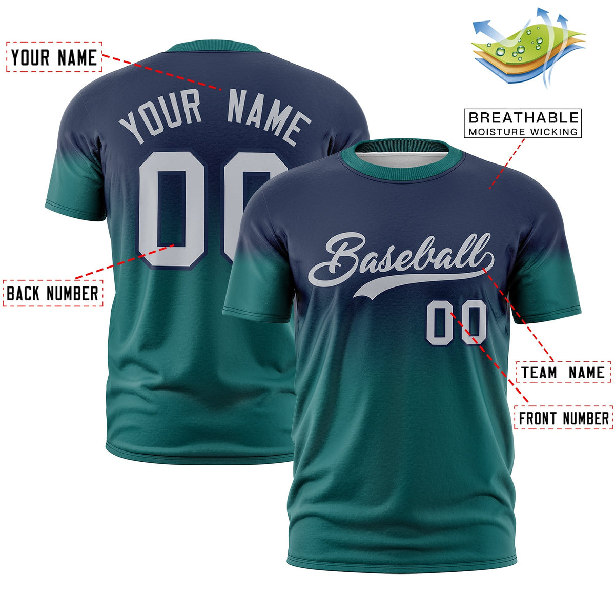 Custom Navy Gray Gradient Fashion Quick Dry T-shirt| KXKSHOP