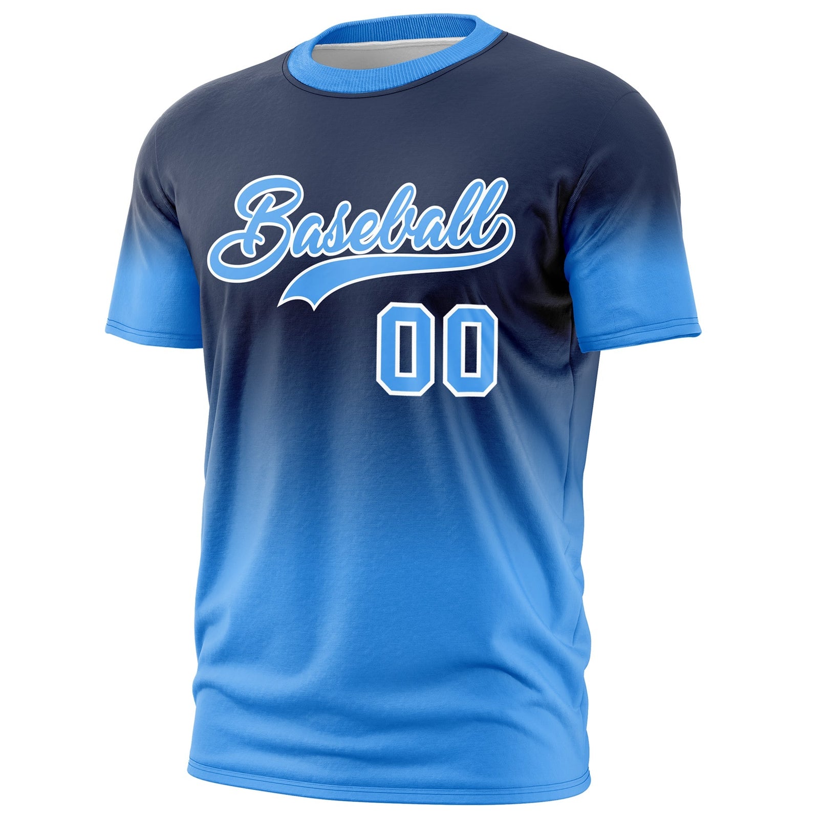 Custom Navy Powder Blue White Gradient Fashion Lightweight T-shirt| KXKSHOP
