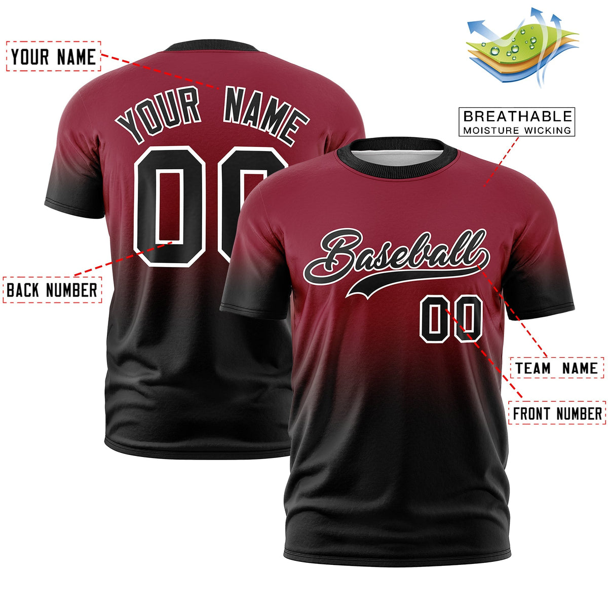 Custom Crimson Black White Gradient Fashion Quick Dry T-shirt| KXKSHOP