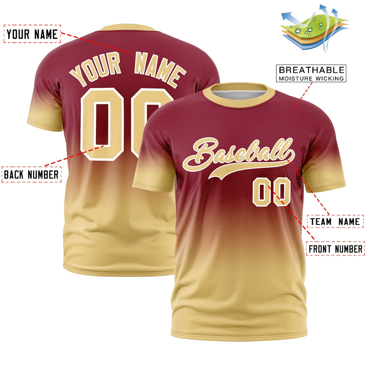 Custom Crimson Khaki White Gradient Fashion Quick Dry T-shirt| KXKSHOP