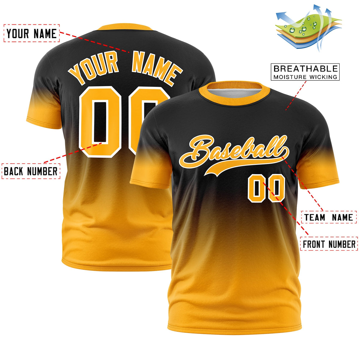 Custom Black Yellow White Gradient Fashion Quick Dry T-shirt| KXKSHOP