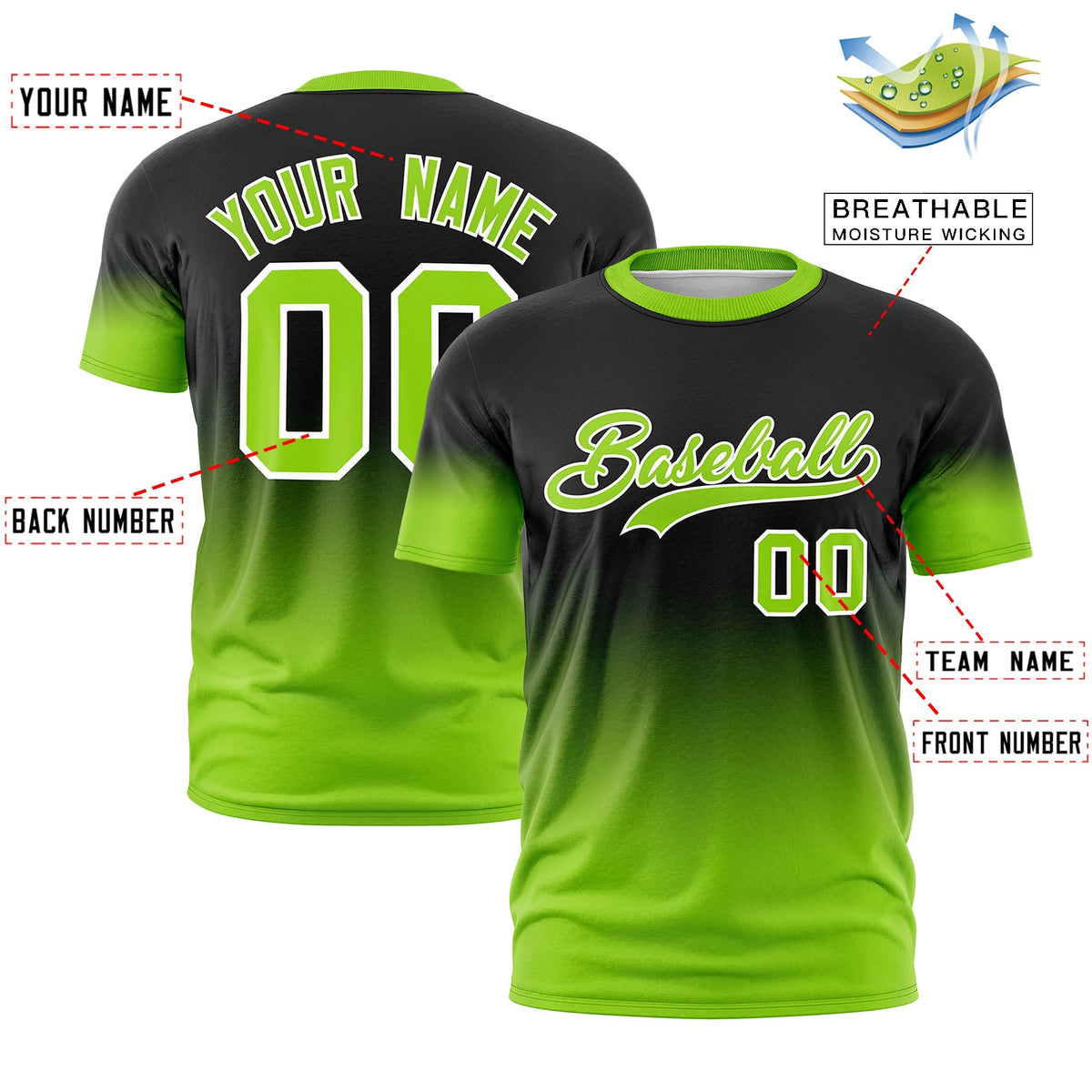 Custom Black Neon Green White Gradient Fashion Lightweight T-shirt| KXKSHOP